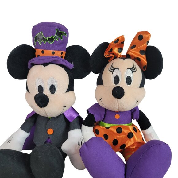 Disney Halloween Mickey & Minnie Plush Dolls 11" Cape Hat Bat Embroidered Eyes - Picture 2 of 10
